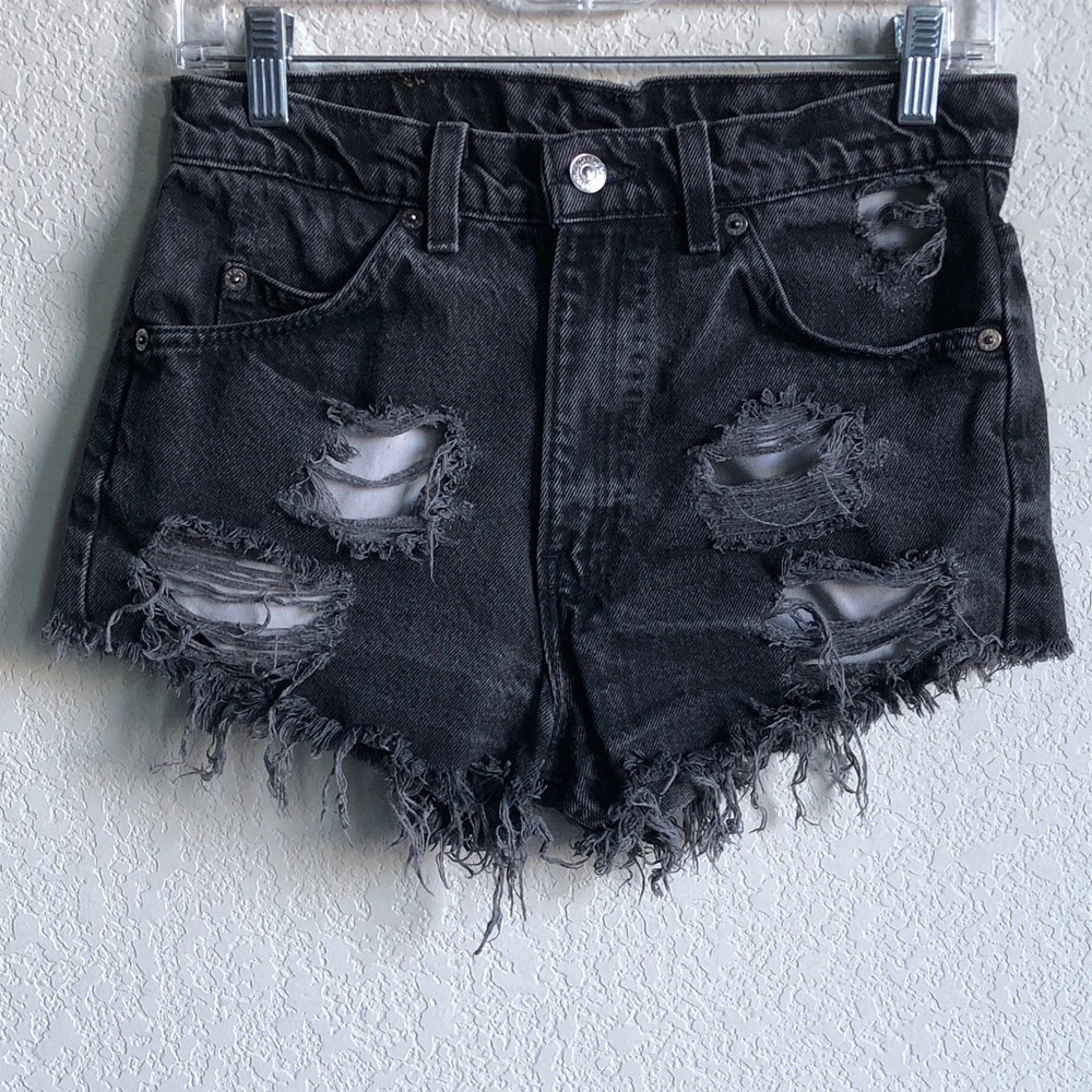 Levi’s Orange Tab Jean Shorts Black Wash Distressed Destroyed Cutoff Vintage